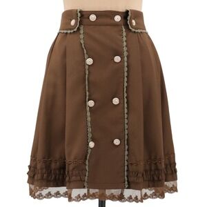 Axes Femme Military Lolita Mini Skirt Pleated Lace Trim Brown US Size Small